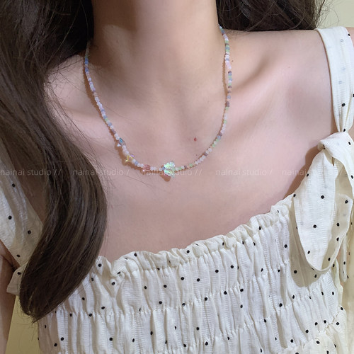 蝴蝶串珠项链~甜美少女心2026年夏季新款彩色锁骨链小众颈链配饰A