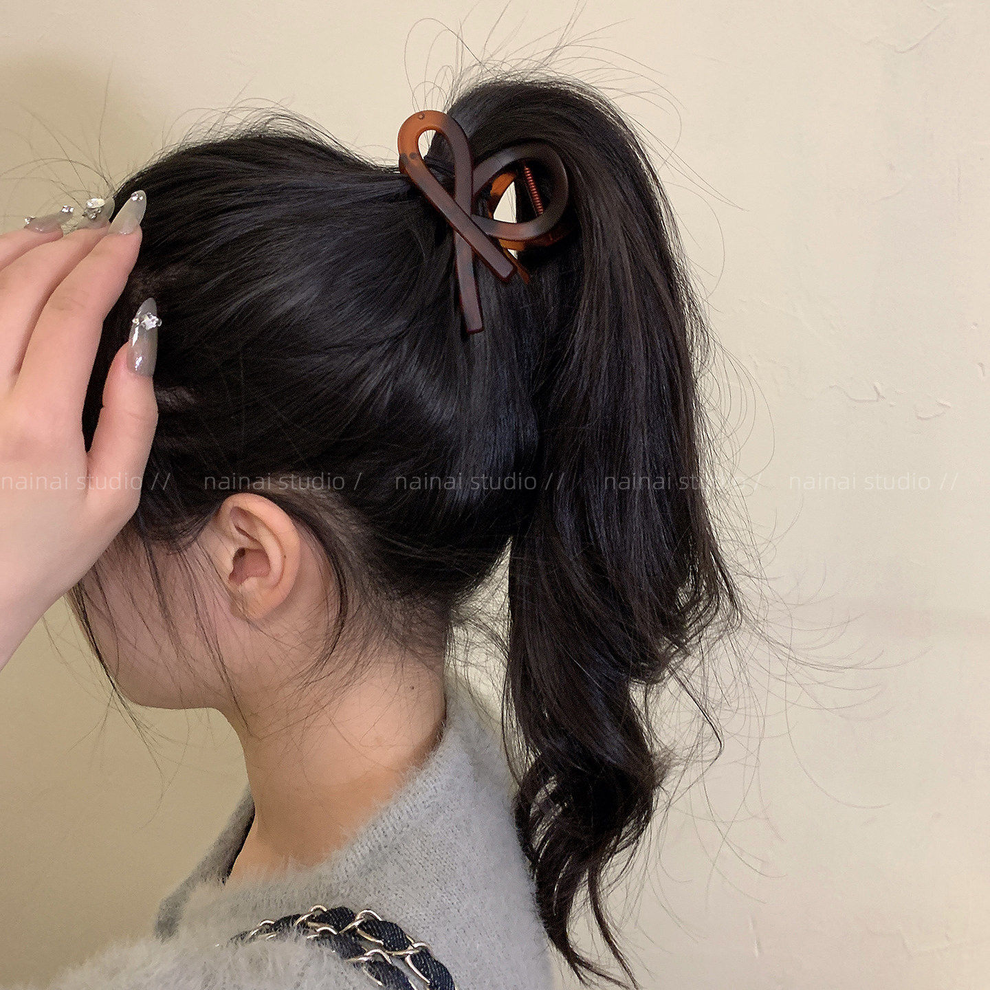 凹造型小号蝴蝶结发夹~高马尾抓夹迷你扎头发气质简约半扎鲨鱼夹