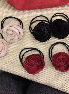 丝绒玫瑰花发圈~2只装！复古法式红色花朵发绳头绳高级感发饰女A