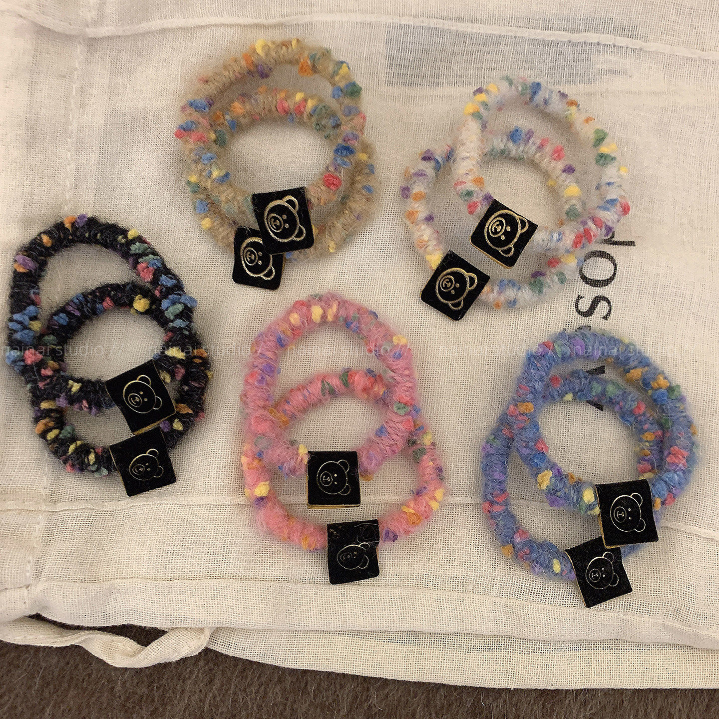 小熊毛绒发圈~可爱彩虹高弹力发绳头绳高马尾扎头发橡皮筋发饰女