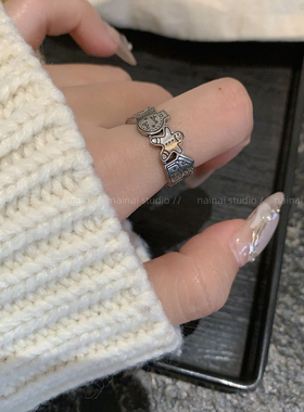 姜饼人戒指~圣诞节做旧可爱星星独特食指戒小众设计高级感指环女A