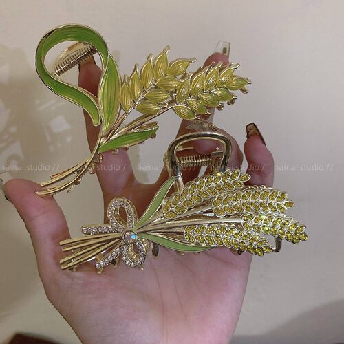 黄色麦穗抓夹~轻奢小众设计高级感后脑勺盘发鲨鱼夹发抓发饰头饰A