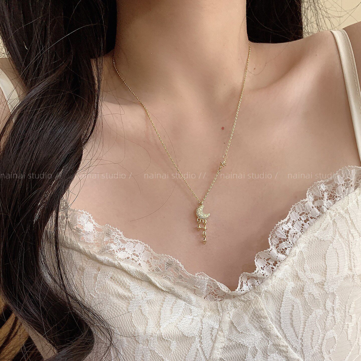 精致锆石月亮项链~星星吊装高级感轻奢小众设计锁骨链2026新款女