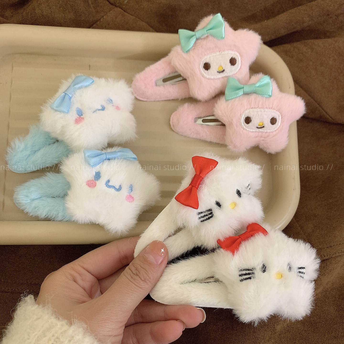 毛绒Kitty发夹2只装~可爱卡通少女心BB夹侧边夹KT猫咪刘海