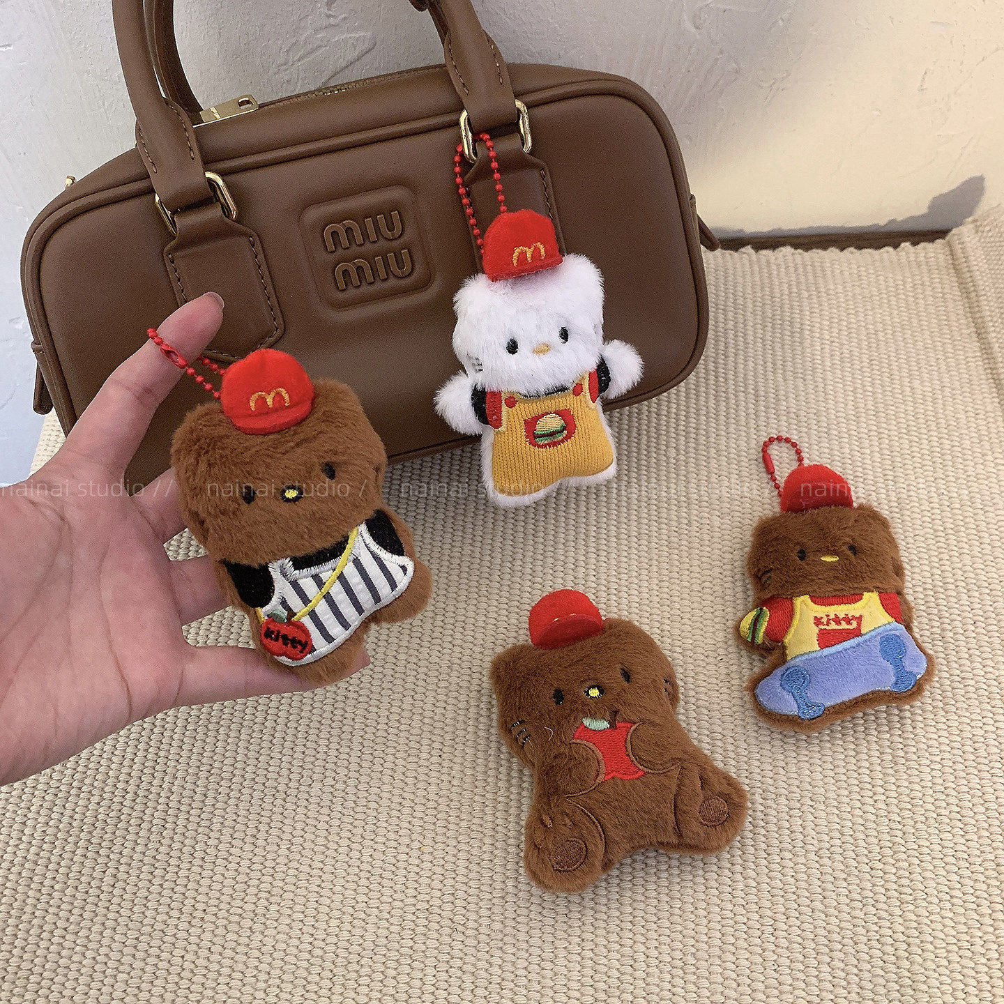 小熊挂件~可爱毛绒卡通包包挂饰少女心甜美车钥匙扣书包配饰女A