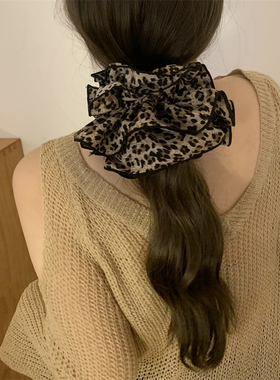 4层超大号！豹纹大肠发圈y2k千禧辣妹风甜酷早秋丸子头发绳头绳女