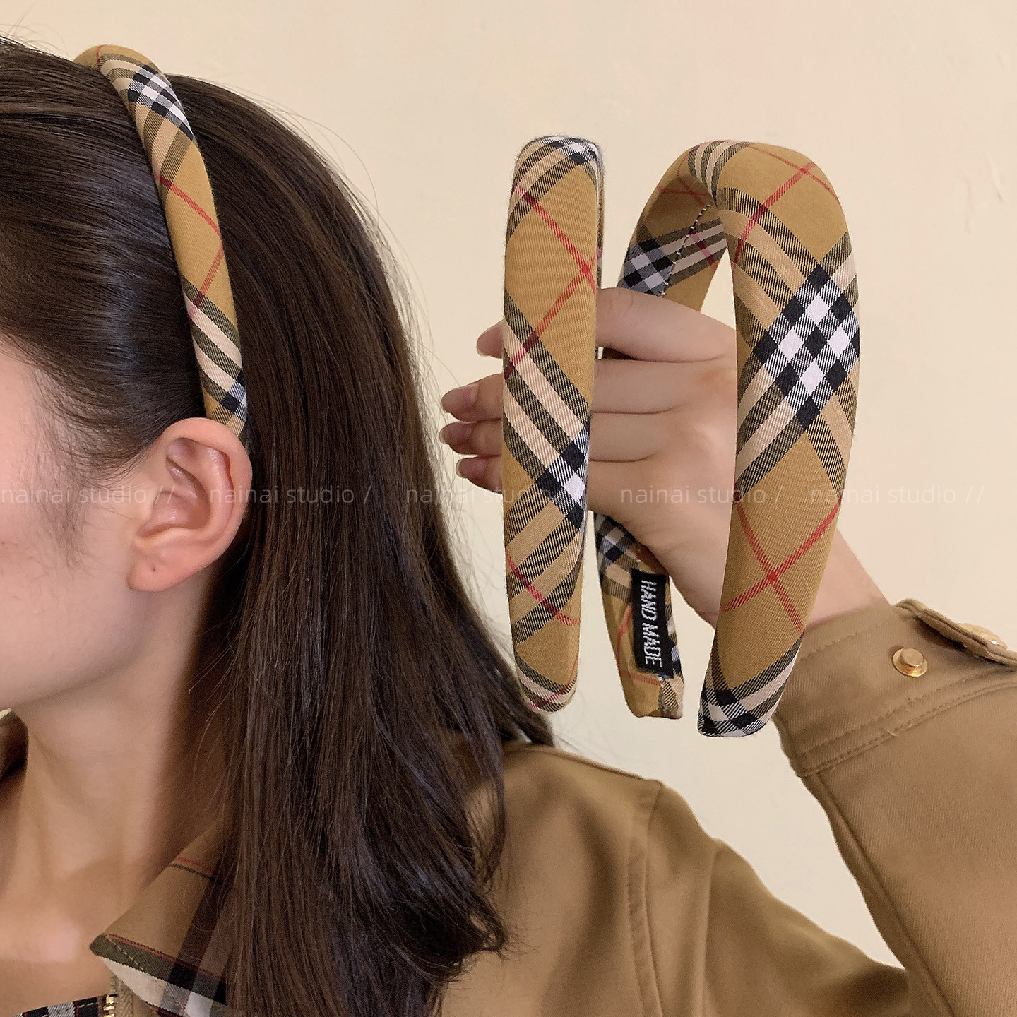 格纹发箍~英伦风复古高级感学院风头箍高颅顶气质发卡发夹发饰女