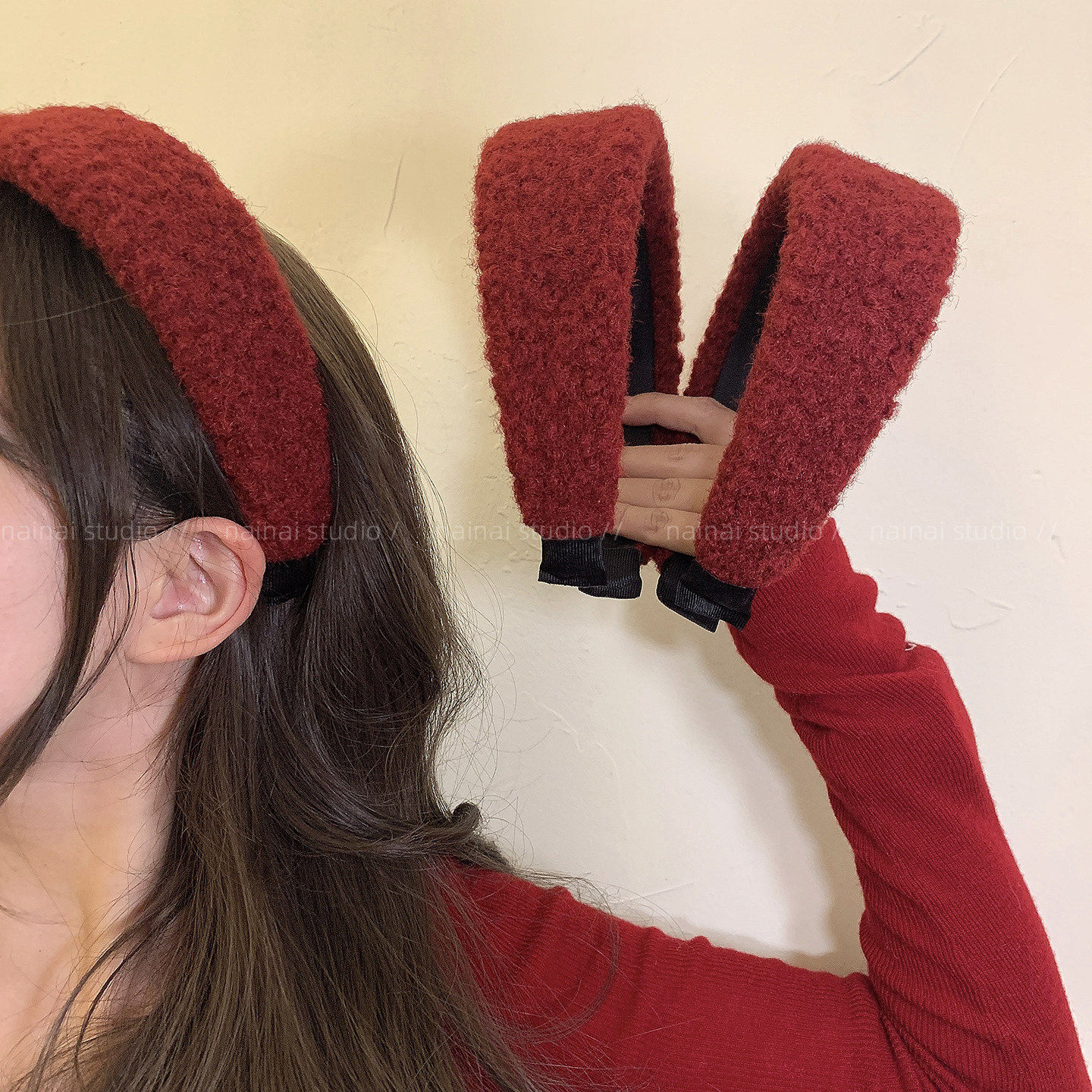 红色宽边发箍~新年法式复古高级感2026秋冬新款毛绒头箍发夹发饰