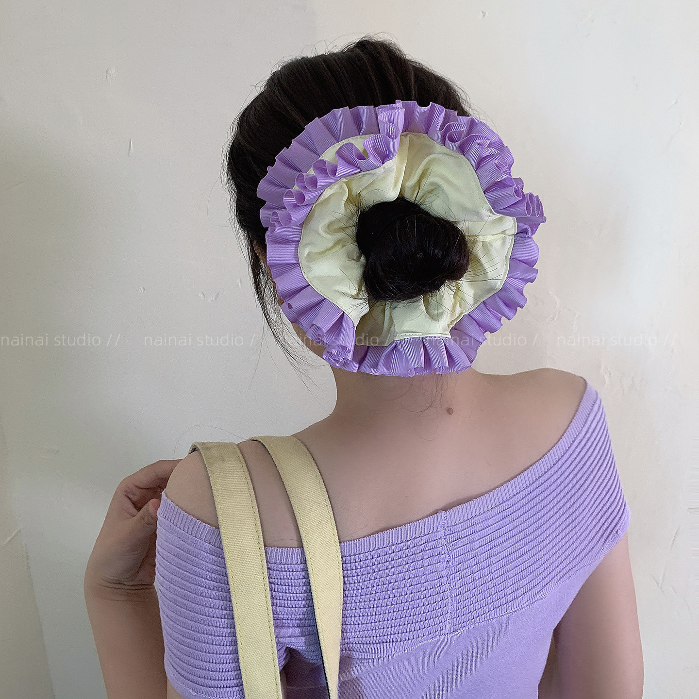 紫色系大肠发圈~撞色绣球花双层花边扎马尾丸子头发绳高级感头绳