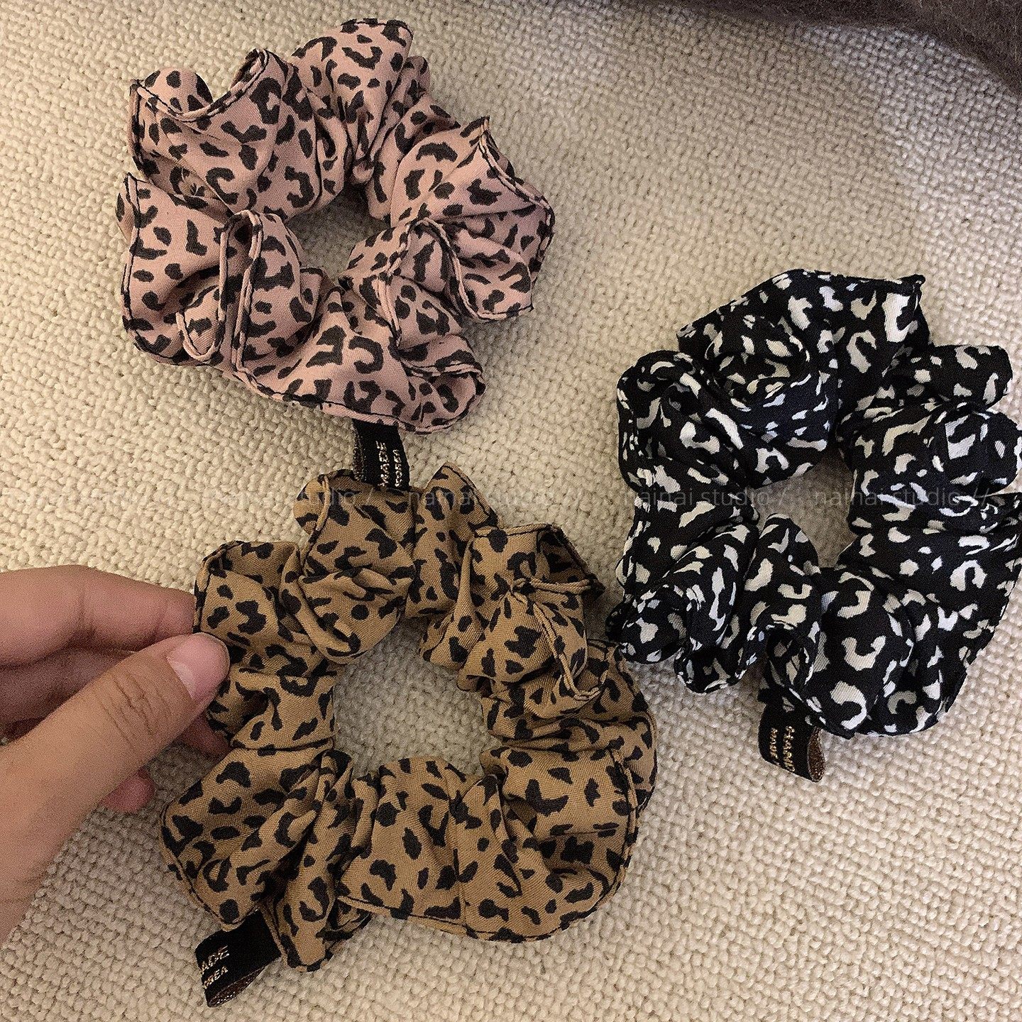 豹纹小肠发圈~复古韩国ins风丸子头扎头发马尾头绳辣妹秋季发绳女