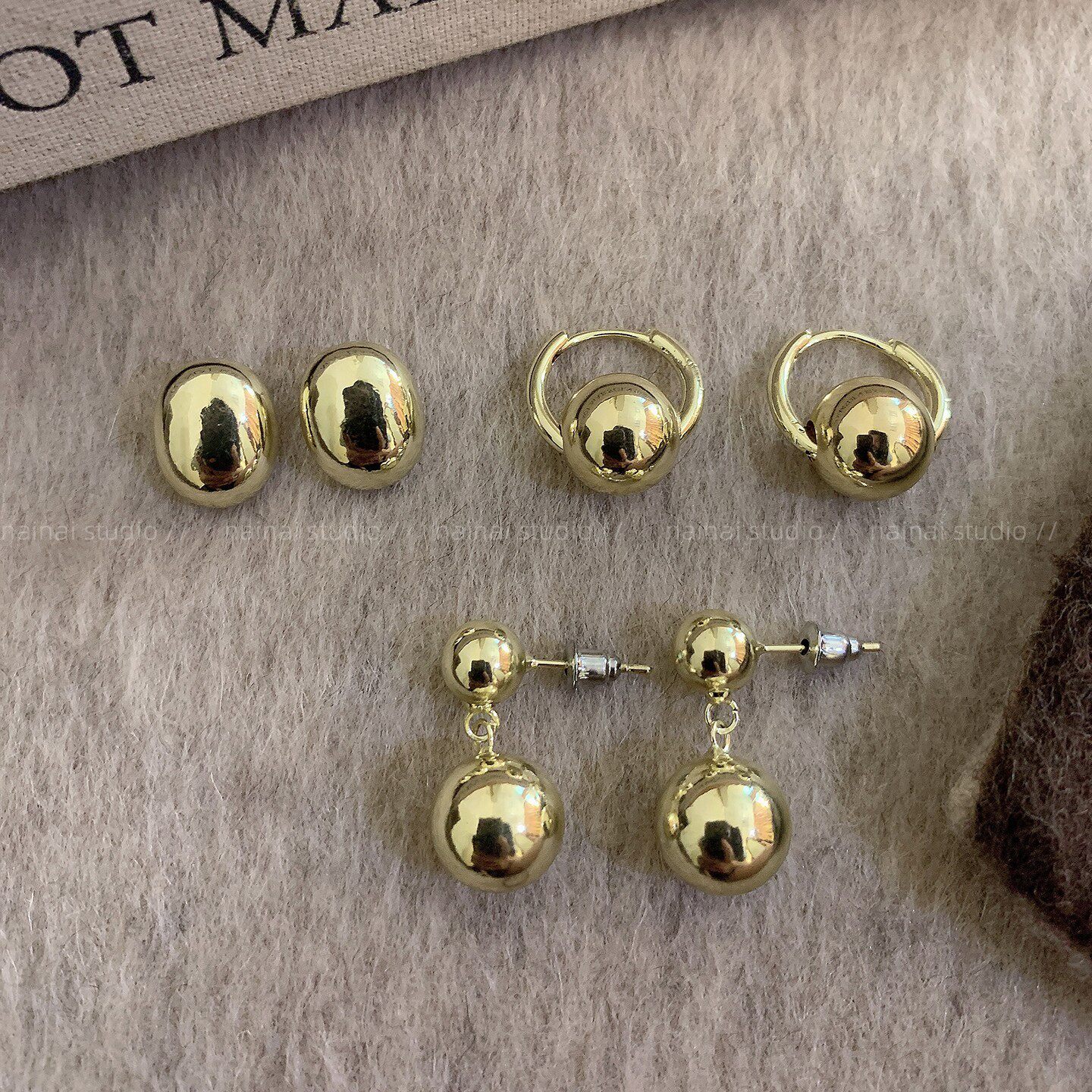 金色圆珠耳钉~冷淡风气质耳圈小众设计高级感韩系ins风耳环耳饰A