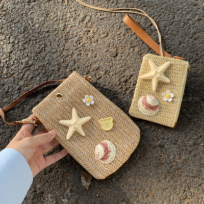 海星贝壳度假风手机包~手工编织海边斜挎包遛弯挂脖包包零钱包女