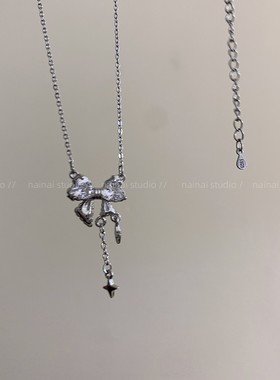 蝴蝶结项链~超闪高级感锆石锁骨链2025新款轻奢小众韩系配饰女夏A