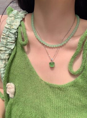 青苹果项链~串珠适合春天戴的配饰绿色小清新2026新款锁骨链颈链