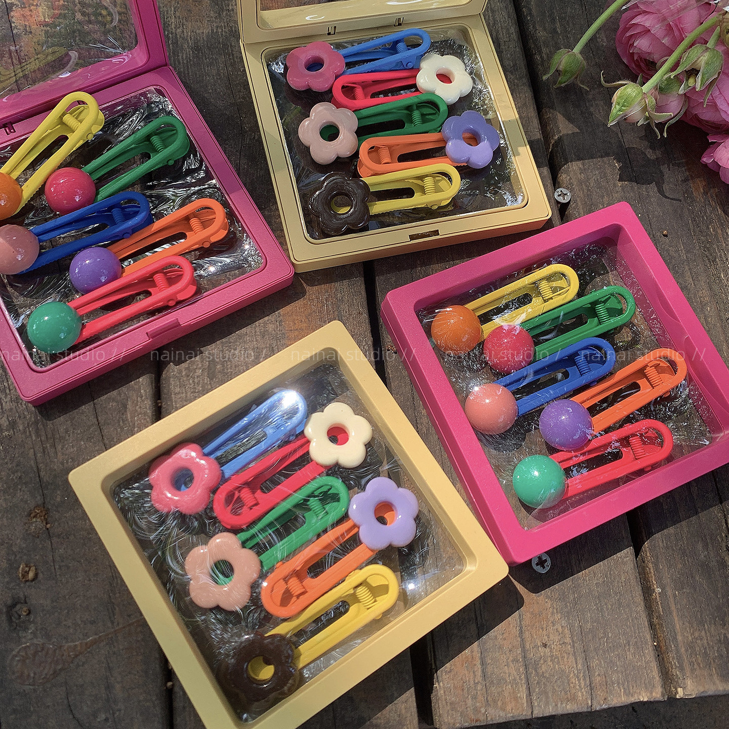 彩色发夹~4只装！撞色侧边夹2026春季新款花朵甜美少女心刘海夹