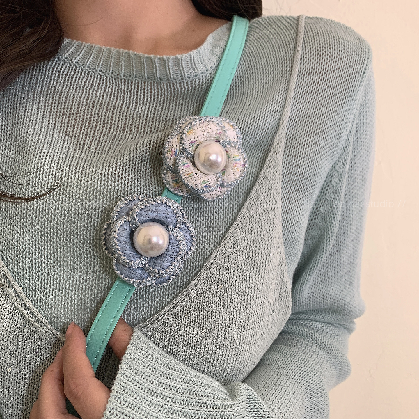 蓝色系胸针发夹两用~小香风珍珠高级感外套毛衣别针胸花侧边夹女