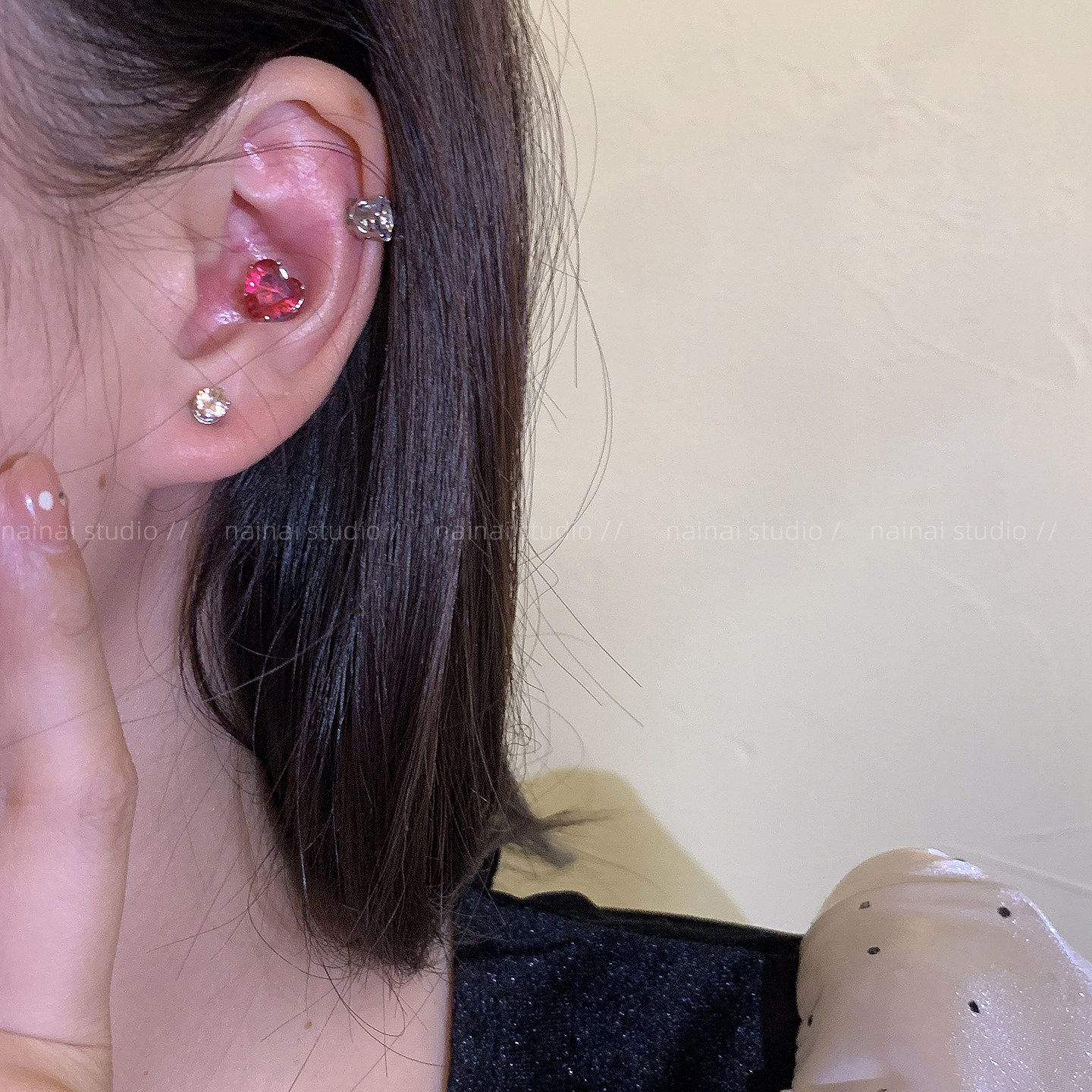 磁吸爱心耳骨夹~锆石耳蜗钉小众设计高级感无耳洞耳夹耳环女耳饰A