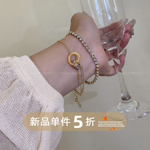 钛钢不掉色！高级感轻奢小众设计手链手镯满天星叠戴手串配饰女A