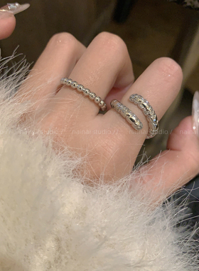 中古风蛇形戒指~碎钻叠戴素圈高级感轻奢指环百搭小众设计食指戒