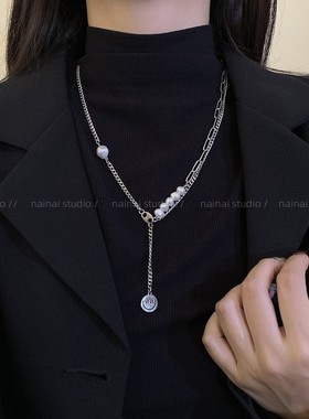 珍珠笑脸项链~钛钢不掉色！长款毛衣链2025秋季新款卫衣链配饰女A