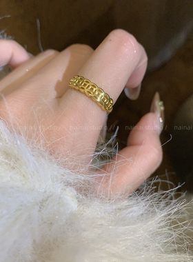 有钱花~暴富铜钱戒指金色食指戒高级感小众设计轻奢素圈指环女A