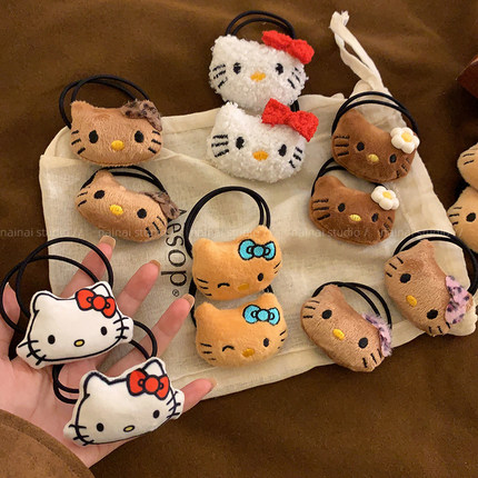 Kitty发圈2只装~少女心卡通甜美毛绒绒秋冬发绳KT猫咪发饰头绳潮
