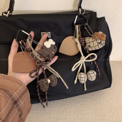 Kitty蝴蝶结挂件~可爱毛绒蝴蝶结miu系风爱心包包挂饰车钥匙扣潮