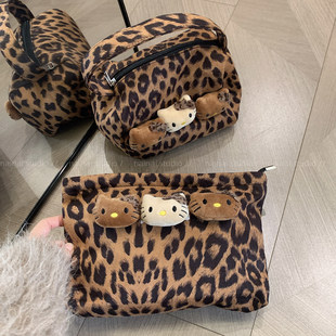 豹纹黑皮KT包包~收纳大容量手提包化妆包旅行随身便携洗漱零钱包