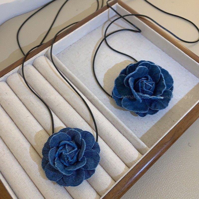 牛仔山茶花~系带款项链高级感花朵复古法式绑带脖链颈链choker