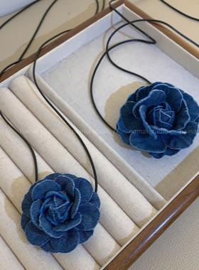 牛仔山茶花~系带款项链高级感花朵复古法式绑带脖链颈链choker女