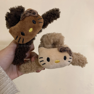 羊羔毛KT抓夹 毛绒黑皮豹纹Kitty猫咪后脑勺盘发鲨鱼夹大号发量多