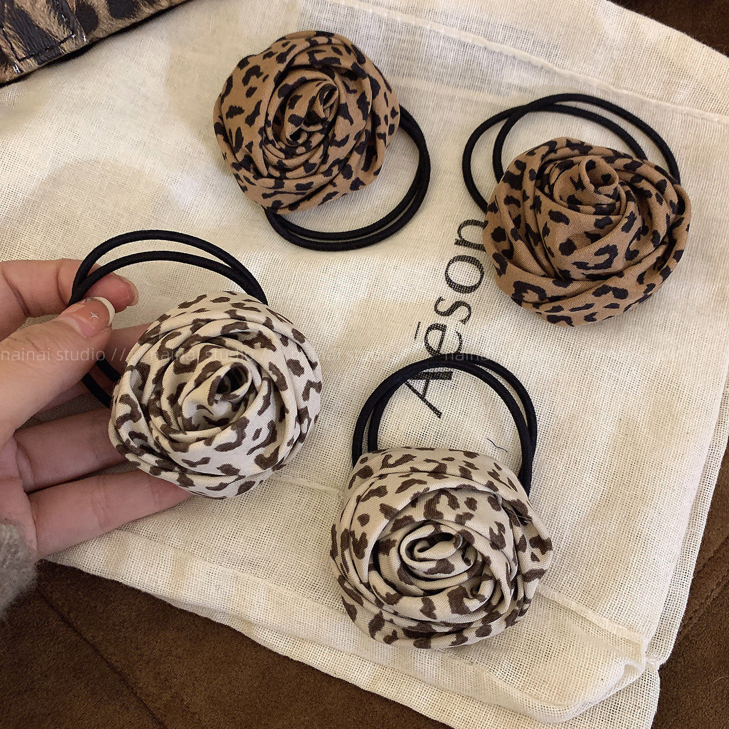 豹纹玫瑰花发圈~2只装！甜酷辣妹2026秋冬新款扎头发头绳发绳女
