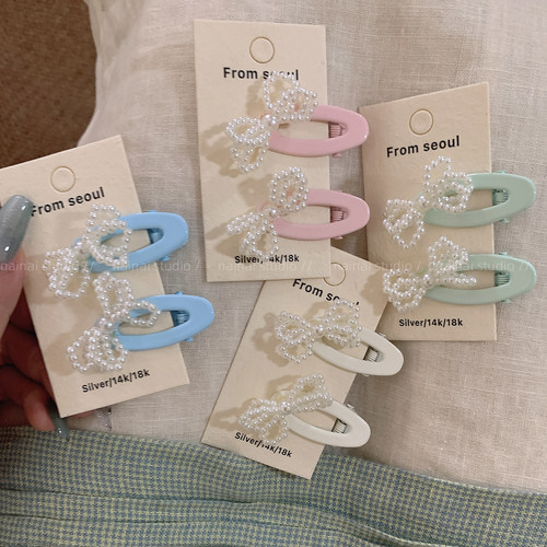 珍珠蝴蝶结发夹~韩系ins风甜美奶油色侧边夹刘海夹碎发夹发饰女A