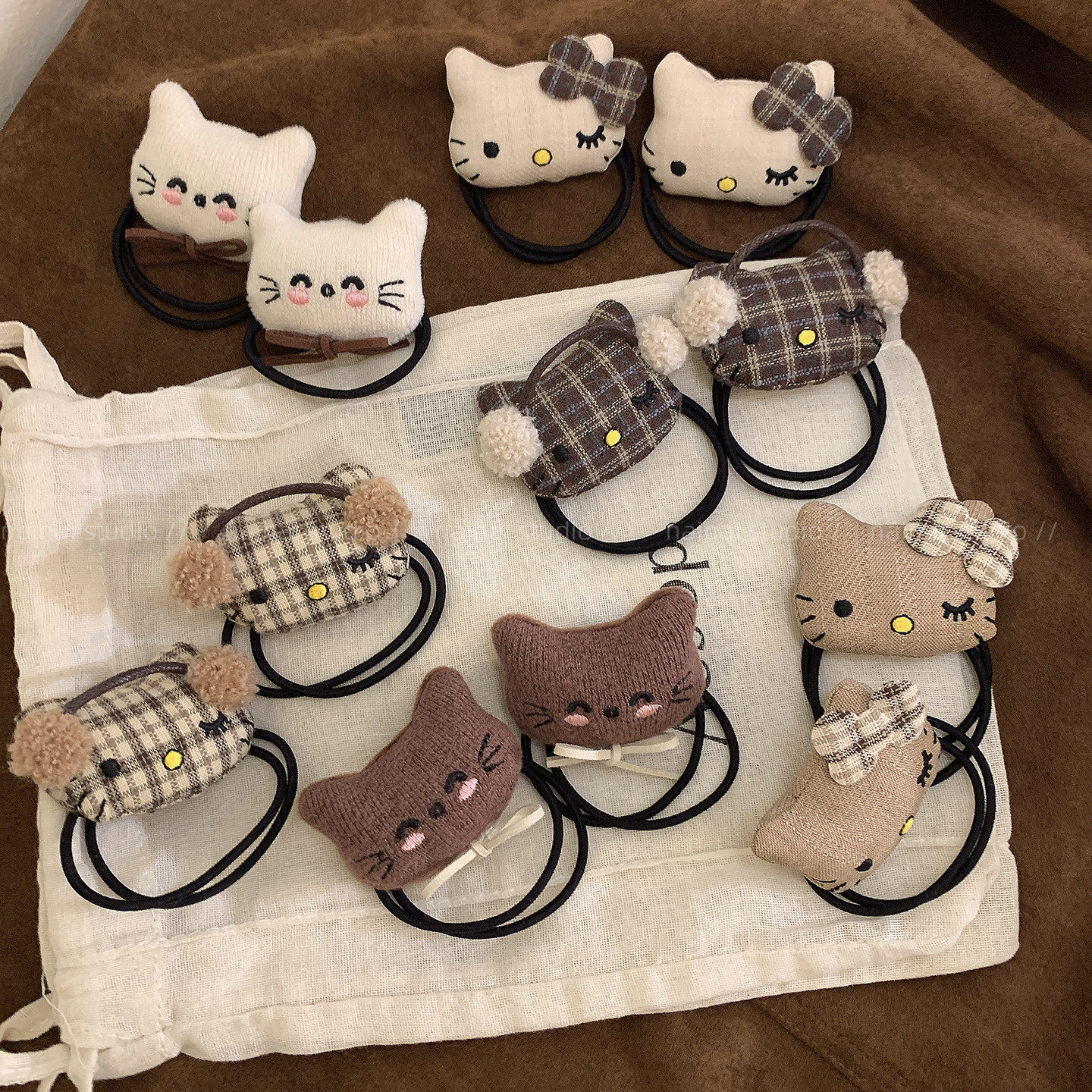 kitty发圈2只装~可爱KT猫咪发绳毛绒卡通2025秋冬新款头