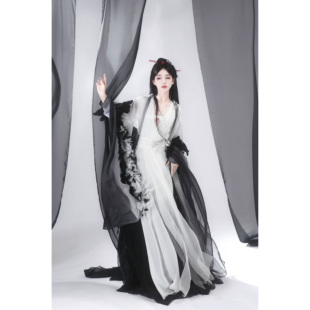 宴山亭汉服 观鹤 影视服 仙侠水墨改良交领衫吊带裙