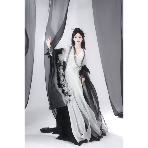 宴山亭汉服 观鹤 影视服 仙侠水墨改良交领衫吊带裙