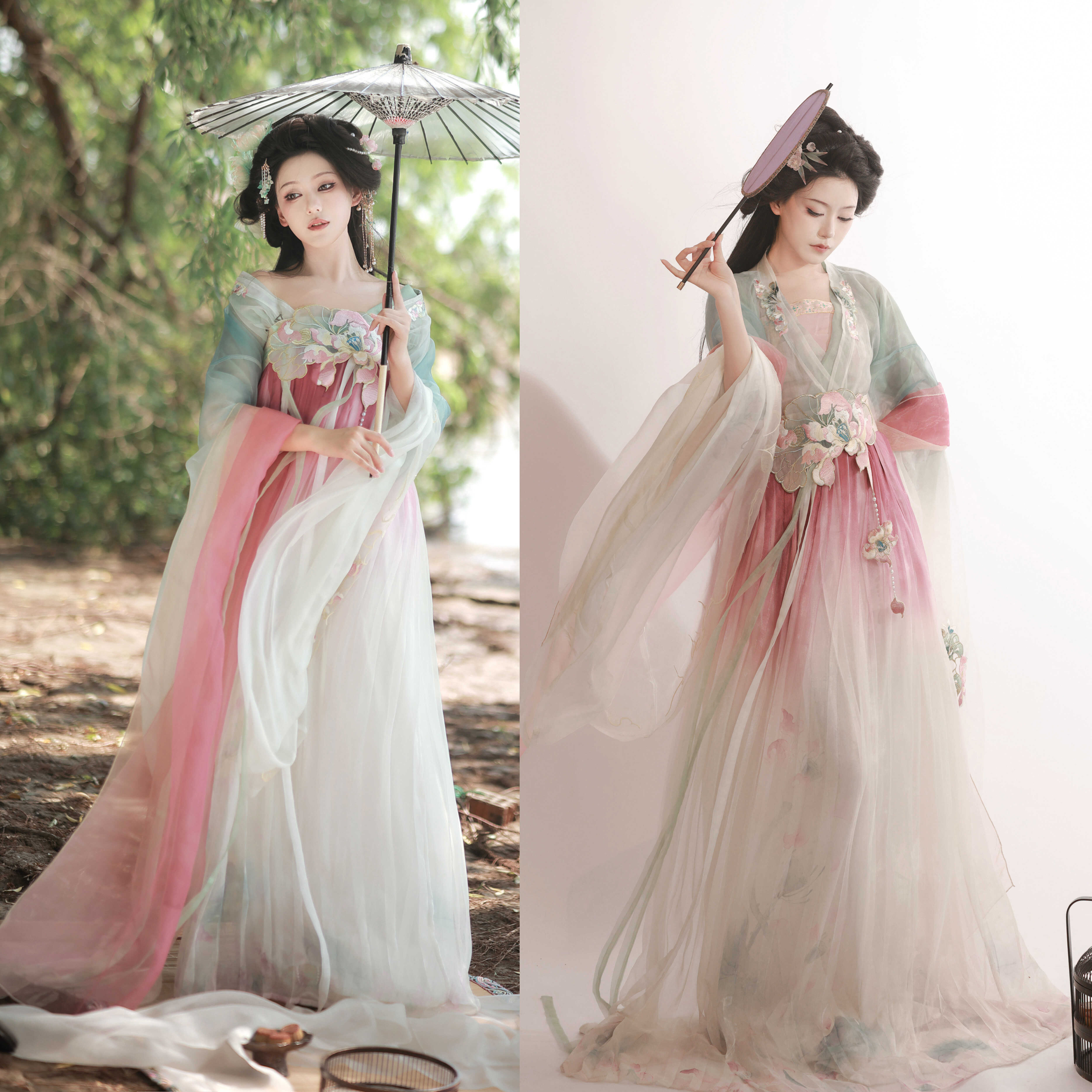 汉服南北朝荷花宴山亭夏款