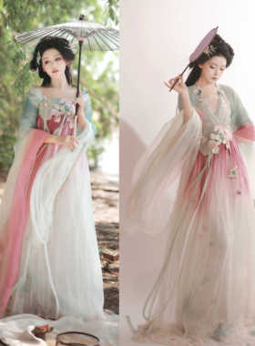 宴山亭原创汉服 荷美人 南北朝荷花异形绣花 大袖襦齐胸齐腰现货