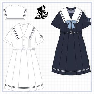 显瘦甜美JK制服盛夏服 大婶家 揽星女子学院风海军风连衣裙夏季