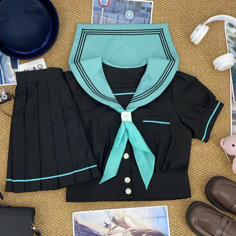 大婶家原创JK制服正版初音收腰泡泡袖三本水手服日系学院显瘦学生