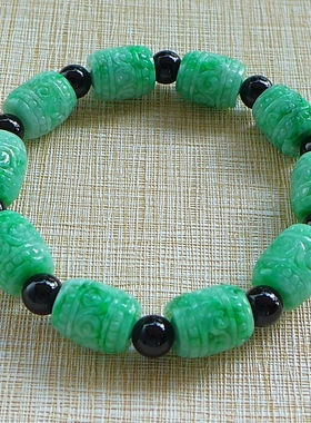 珠宝鉴定证047# A货老种飘阳绿冰润精雕如意路路通翡翠手链