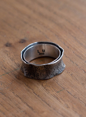 朴蝉男女纯银小众戒指手工捶打