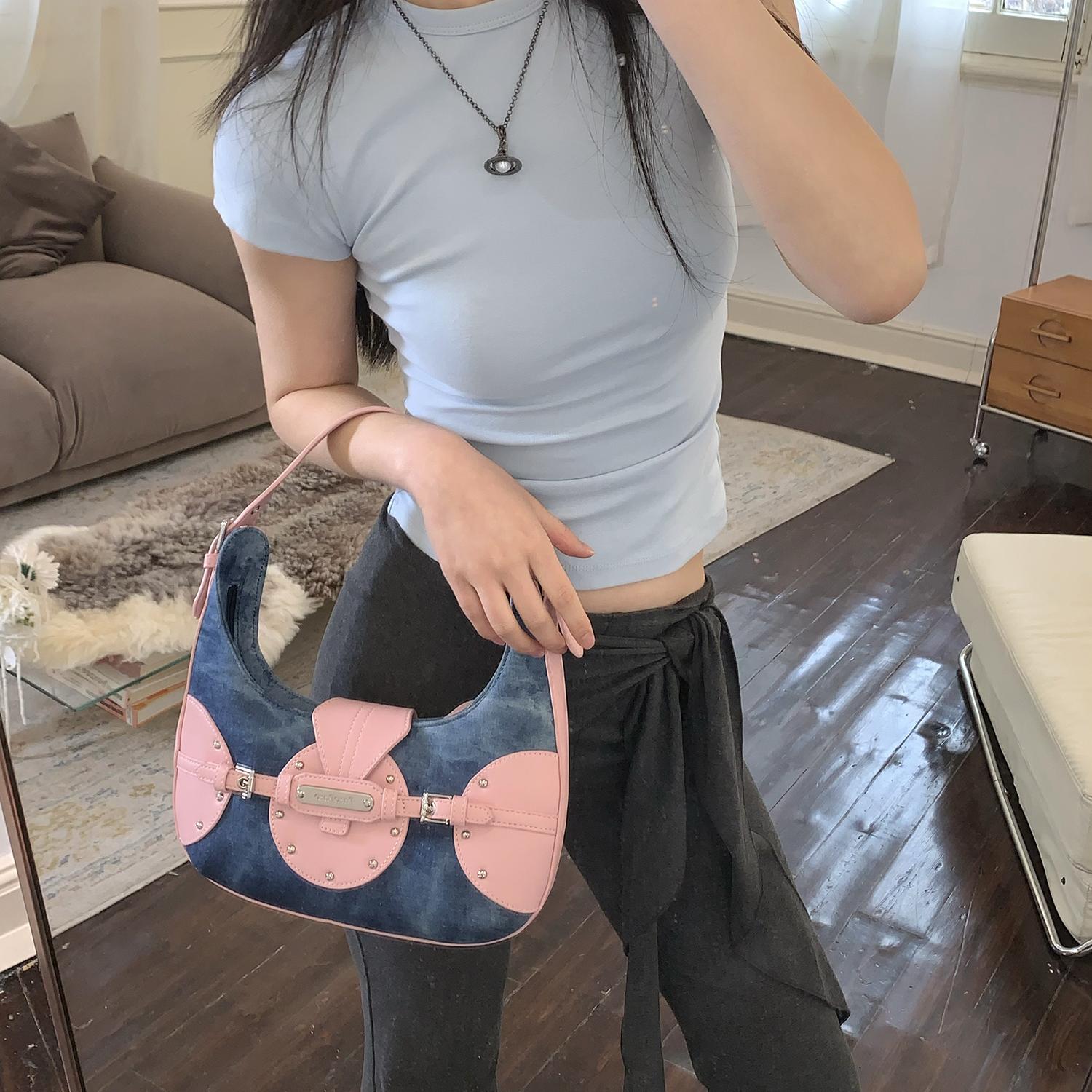 ParoParo美派甜心！原创Y2K欧美复古牛仔布百搭休闲月牙型腋下包