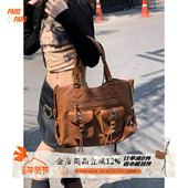 ParoParo泰酷辣 原创美式 复古辣妹机车双口袋大容量托特包斜挎包