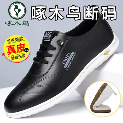 啄木鸟2025新款男鞋真皮牛皮鞋透气软底休闲百搭小白鞋时尚轻便yn