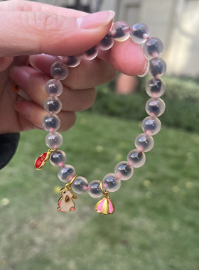 杭州永福新年粉色半糖手串糖心玛瑙香灰琉璃手链