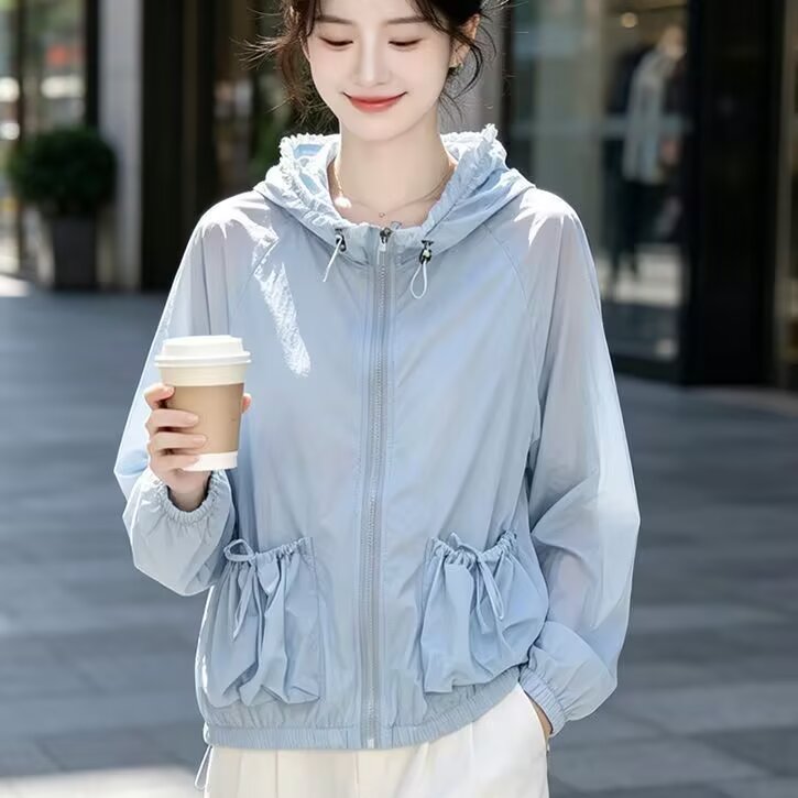 明星网红同款连帽抽绳透气防晒衣