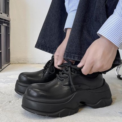 春季德比鞋男厚底7cm增高皮鞋女透气轻便发泡底大头鞋子cleanfit