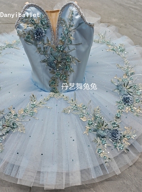 简易芭蕾舞演出服练功服蓝鸟银仙子芭蕾盘裙tutu裙蓝色比赛服六一