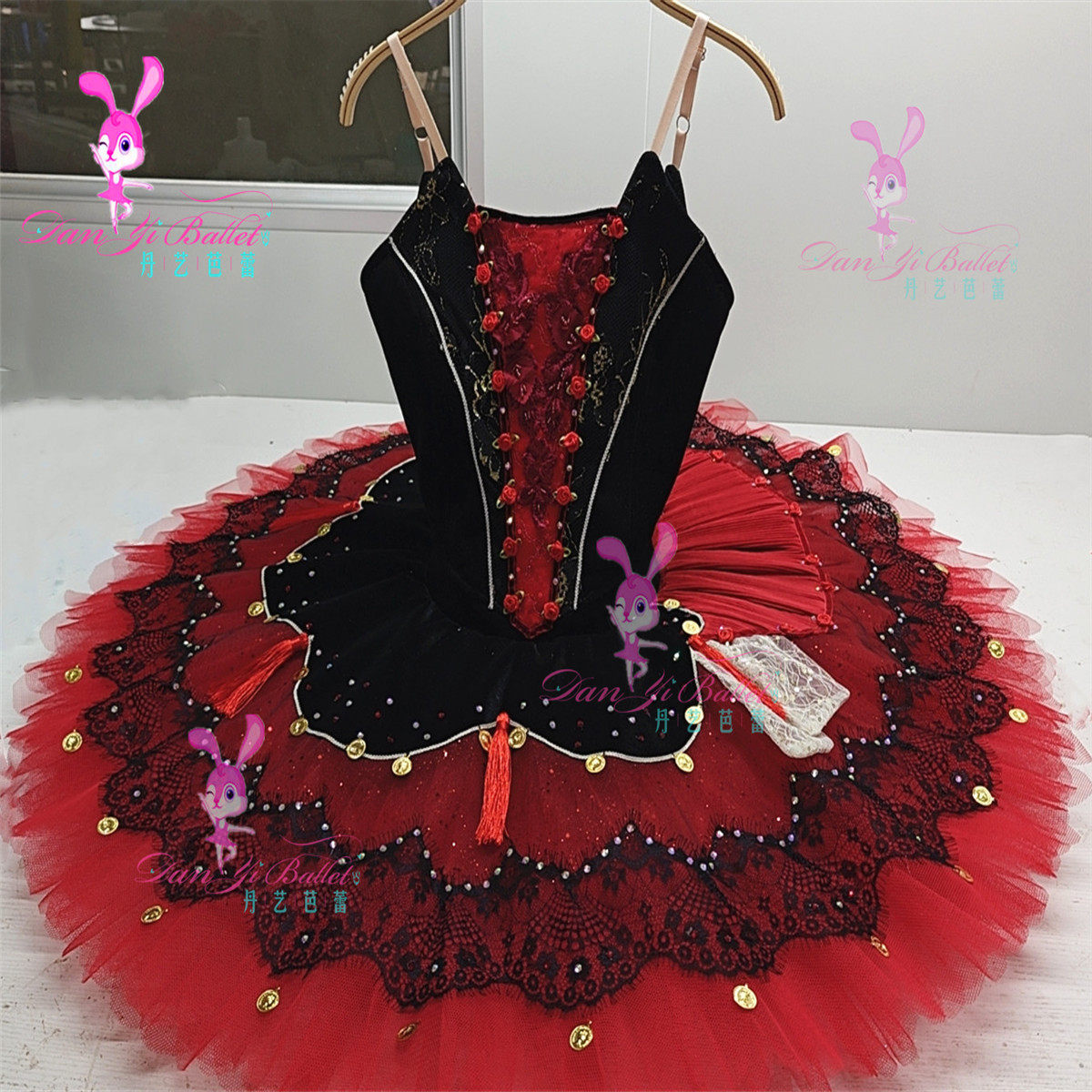 丹艺专业芭蕾舞黑红色唐吉柯德演出服盘裙tutu裙比赛服表演服GDP